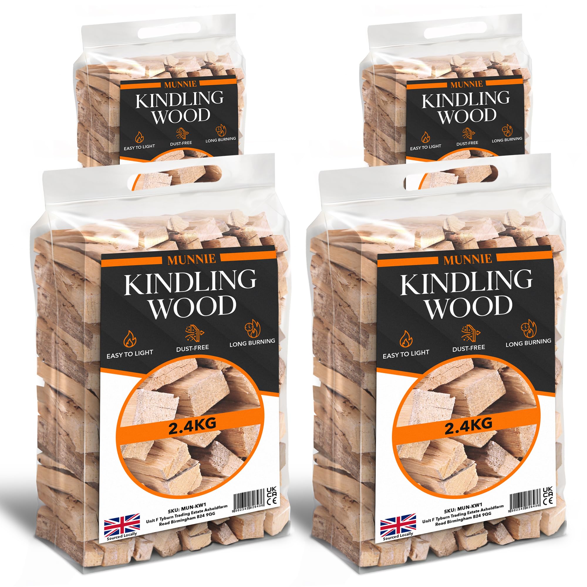 Munnie Kindling Wood 4 Pack x 2.4KG (9.6KG) – Premium Kiln-Dried Firewood for Wo