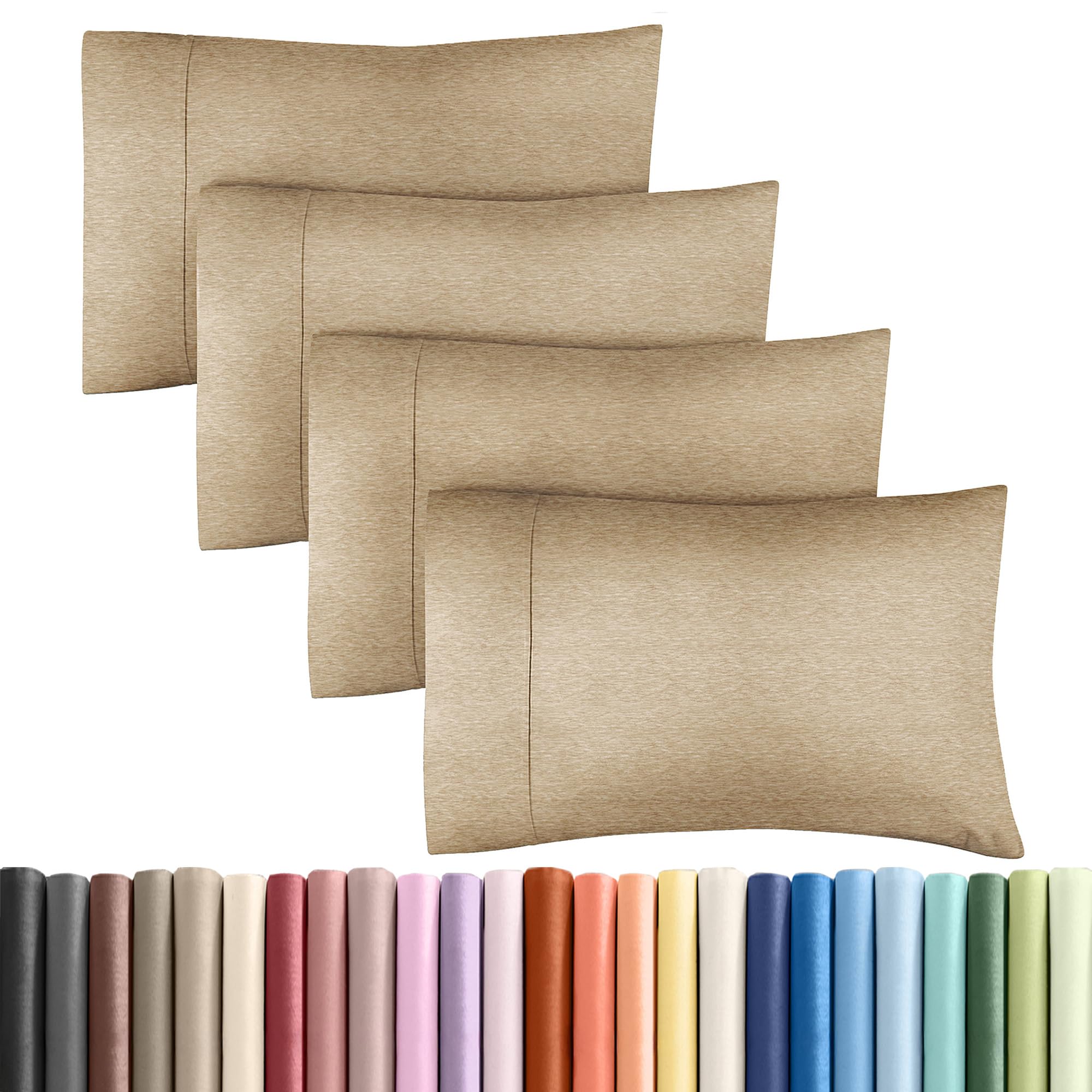Queen Pillow Cases Set of 4 - Ultra Soft Pillowcase Covers - Heathered Tan