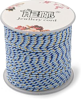 20M Cotton Macrame Rope 1.5mm 4 Layers with Gold Thread for DIY Knitting Wall Hanging Plant Hanging (Light Blue)