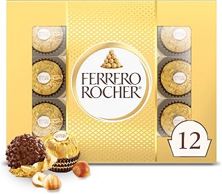 Ferrero Rocher Chocolate, Hazelnut Milk Chocolates, 12 Ct, 5.3 oz | Individually wrapped hazelnut chocolate, gourmet chocolate candy for gifting a sweet treat or snacking