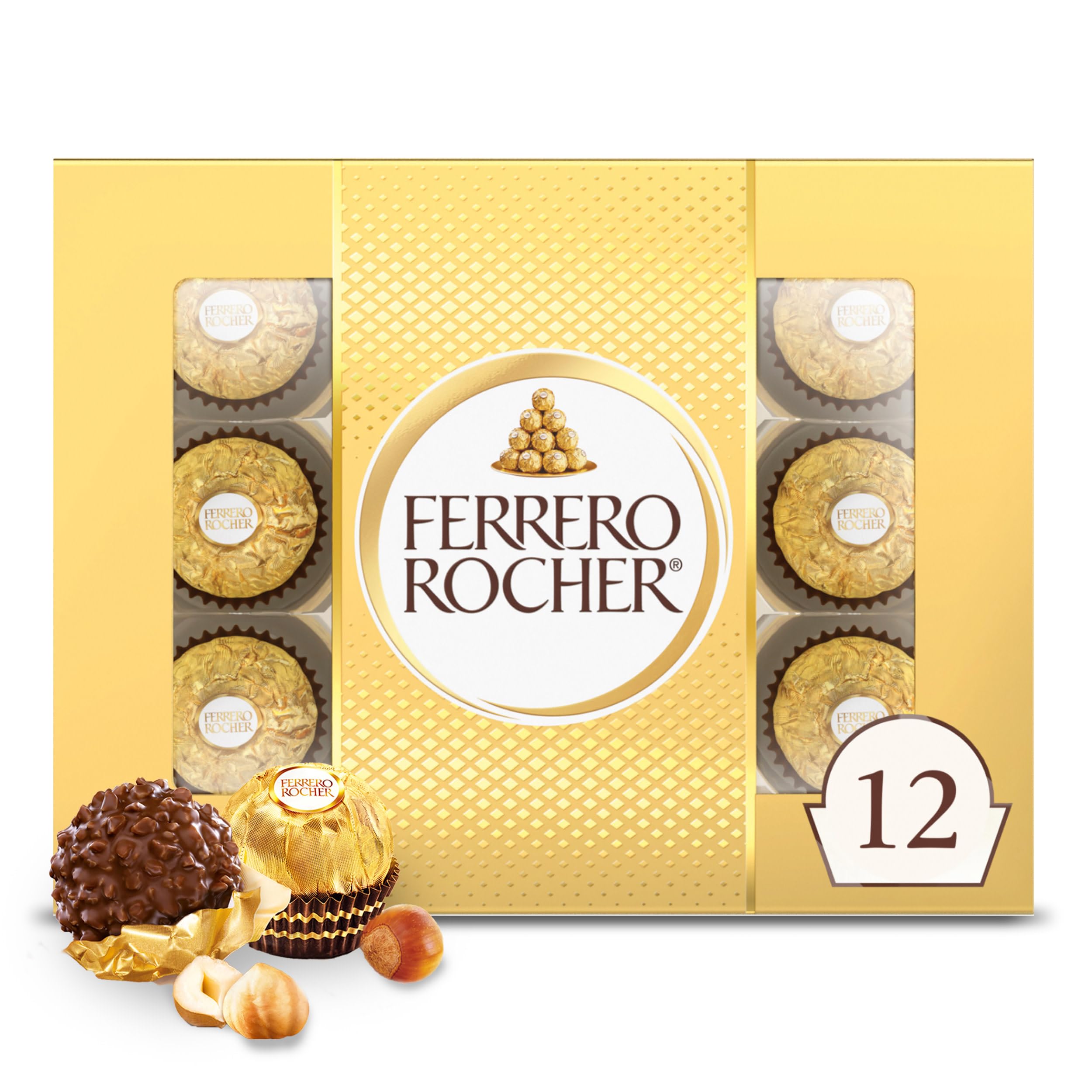 Ferrero Rocher Chocolate, Hazelnut Milk Chocolates, 12 Ct, 5.3 oz | Individually