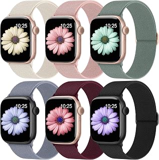 Higgs 6 Pack Stretchy Nylon Sport Strap for Apple Watch Straps Women Men | Soft Adjustable Elastic Wrist Band 38mm 40mm 41mm 42mm 44mm 45mm 46mm 49mm for iWatch Series 11 10 SE 9 8 7 6 5 4 Ultra 3 2 1