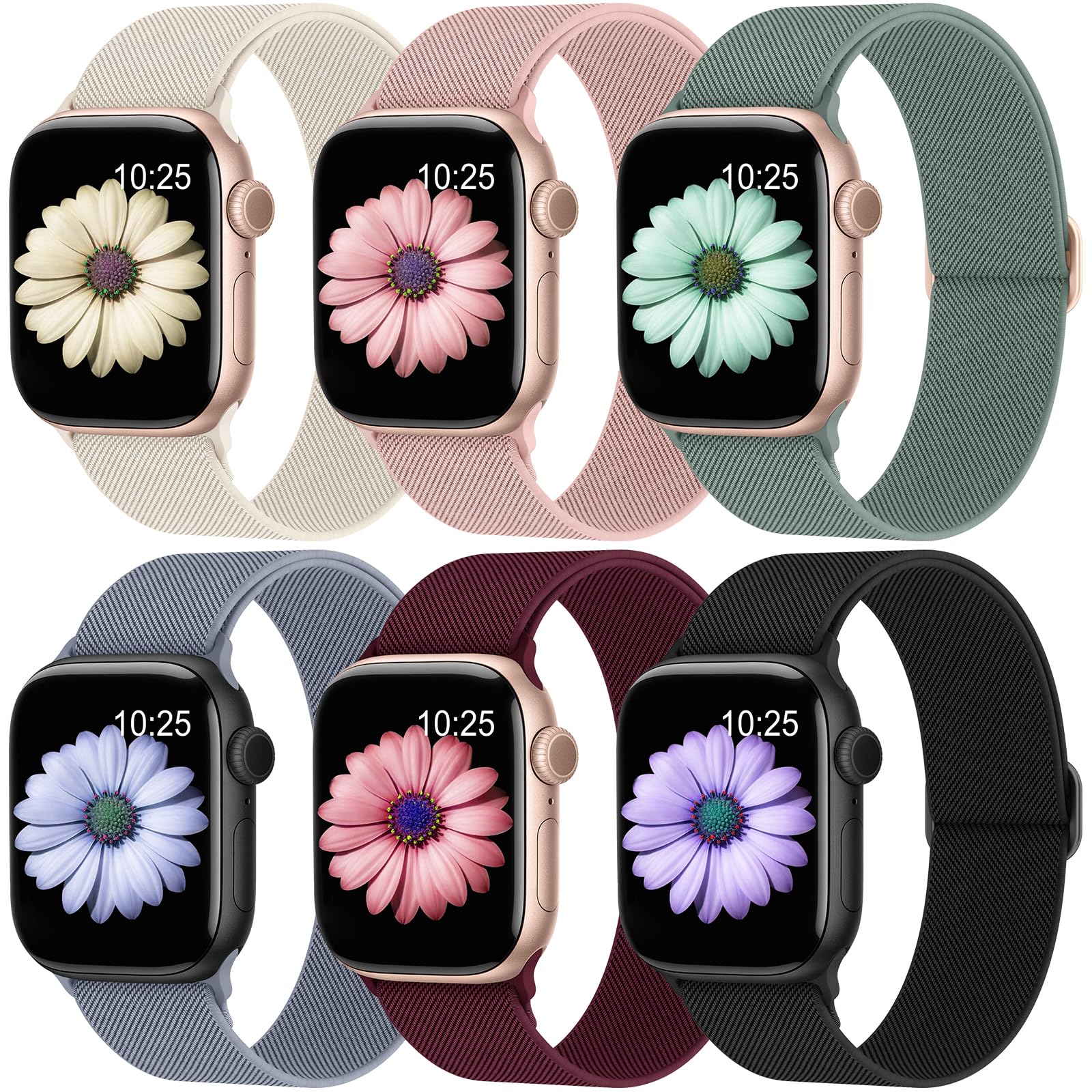 Higgs 6 Pack Stretchy Nylon Sport Strap for Apple Watch Straps Women Men | Soft 