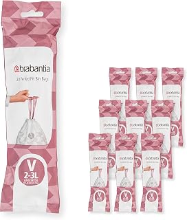 Brabantia PerfectFit Bin Liners Multipack (Size V/2-3 Litre) Thick Plastic Trash Bags with Tie Tape Drawstring Handles (200 Bags)