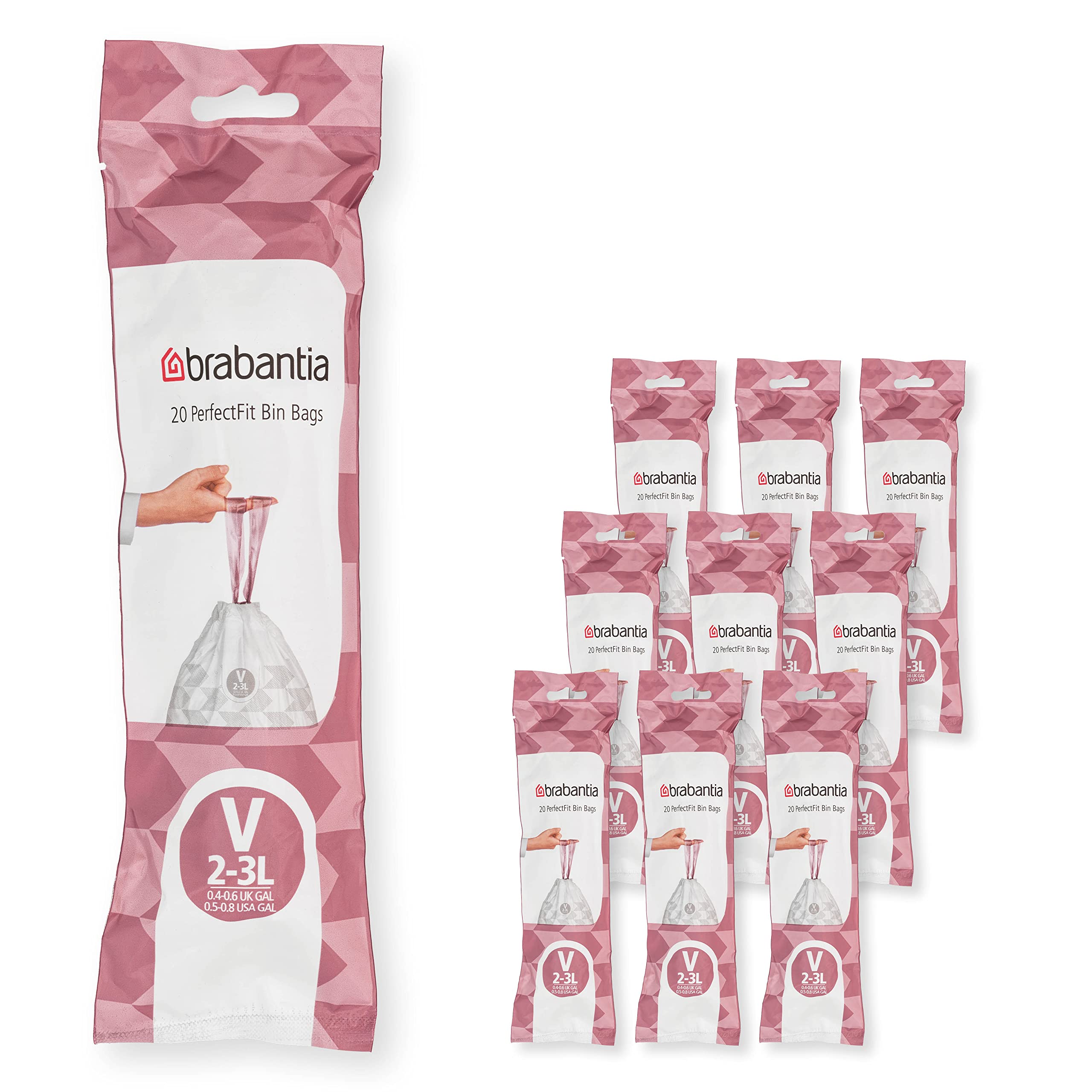 Brabantia PerfectFit Bin Liners Multipack (Size V/2-3 Litre) Thick Plastic Trash
