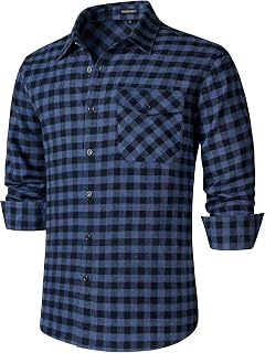 HISDERN Men's Long Sleeve Plaid Shirt Casual Plaid Flannel Shirts with 2 Pockets Regular Fit with Buttons