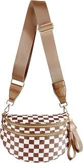 FEIBOON Spacious Checkered Nylon Crossbody Bag Bum Bag Handbags for Women