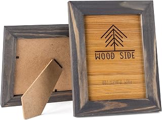 Rustic Wooden Picture Frame 5x7 Inch - Set of 2-100% Natural Eco Distressed Wood - Real Glass - Made for Wall and Table Top Display - Grey