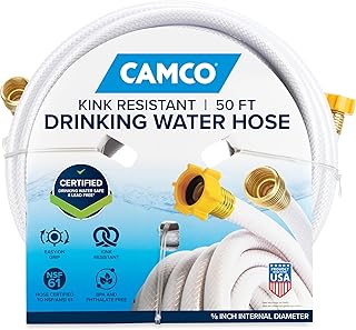 Camco TastePURE 50-Foot RV Drinking Water Hose - Made in the USA | Contains No Lead, No BPA & No Phthalate - Features Diamond-Hatch Reinforced PVC Design - 5/8” Inside Diameter (22793)
