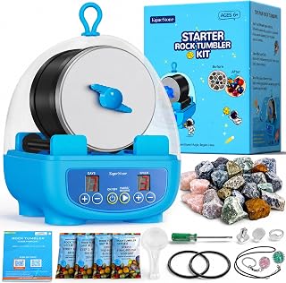 KomeStone K5 Rock Tumbler Kit for Kids & Beginners, Quiet Rock Polisher | Up to 85% Quieter , Noise-Reducing Cover, CPC-Certified, Ages 6+, 3 Speeds, 9-Day Timer, Memory, Complete Kit with Gemstones
