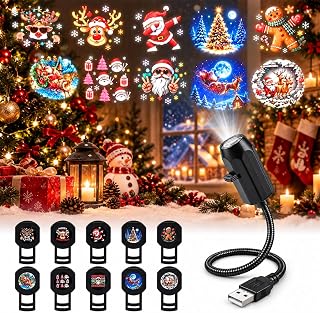 2027 New Plug and Play Hd Christmas Projector Indoor, 360°Adjustable Christmas Scene Projector Indoor, Holiday Projector for Bedroom, Gaming Room (10 Projection Films)