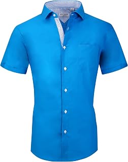 Alex Vando Camicia da uomo a 4 vie, elasticizzata, senza pieghe, vestibilità regolare, a maniche corte, con bottoni
