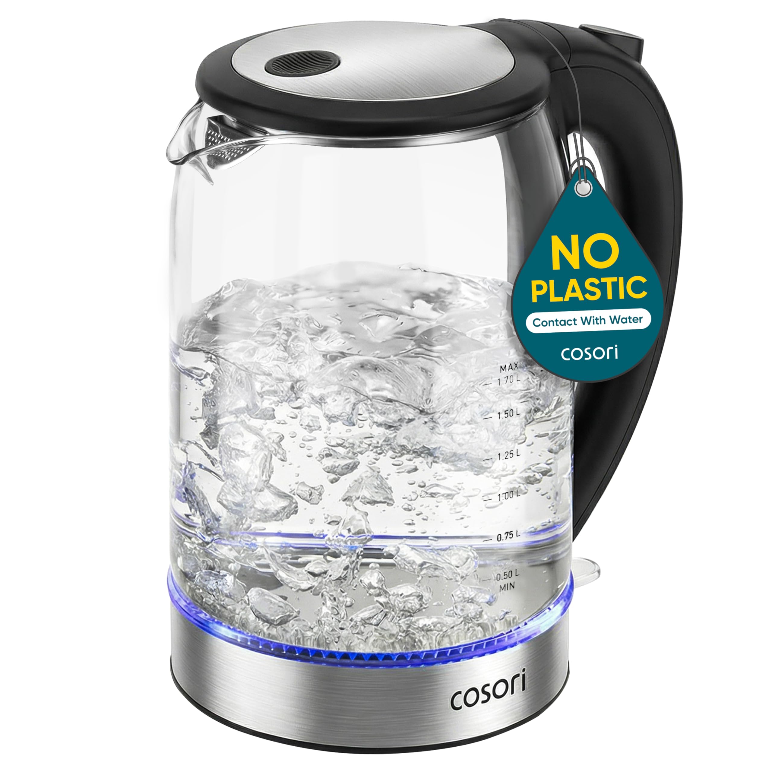 Cosori Electric Kettle, No Plastic Contact with Water, 1.7L, Black | Wide Openin