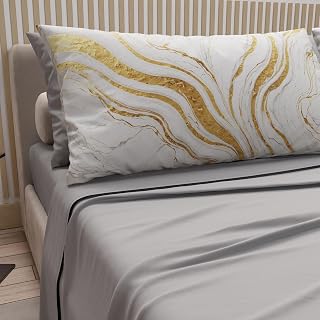 PETTI ARTIGIANI ITALIANI - Cotton Sheet Set for Double Maxi Bed with Pillowcases and Fitted Sheet 180 x 200 cm, White Grey Marble Design, 100% Made in Italy