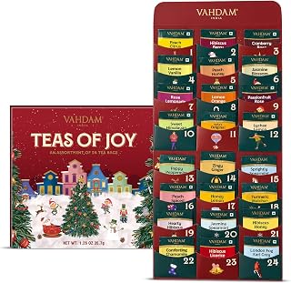VAHDAM Teas of Joy - Tea Advent Calendar 2026 | 24 Unique TeaBags for Xmas | 24 Gifts for 24 Days of Christmas |Perfect Holiday Gift for Men & Women |Delightful Black, Green and Herbal Tea Infusion