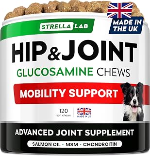 Joint Supplement for Dogs, Glucosamine Hip Joint Chews - Mobility Aid Care | Made in the UK - Max Strength Chondroitin & MSM Chewable Tablets Support Flexibility, Joint Comfort - All Breeds (120Ct)