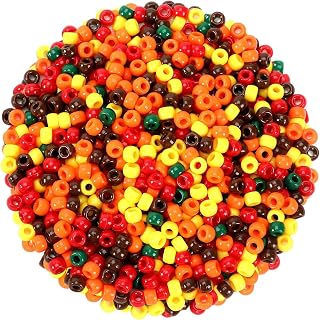 UPINS 1200Pcs Fall Colored Pony Beads for Thanksgiving Autumn Bracelets | Hair Braiding and Jewelry Making Bracelets, Easy Threading for Thanksgiving Party Crafts