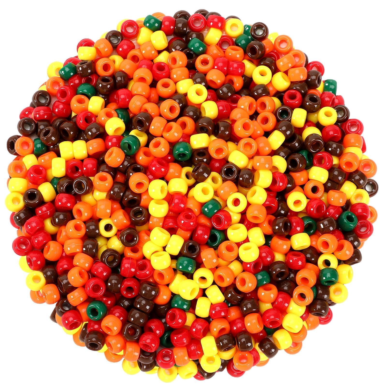 UPINS 1200Pcs Fall Colored Pony Beads for Thanksgiving Autumn Bracelets | Hair B