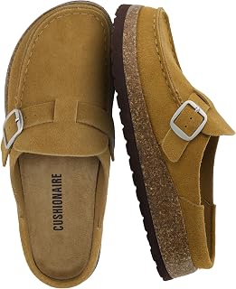 CUSHIONAIRE Women's Hobby Genuine Leather Cork Footbed Clog Comfort
