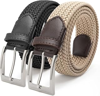 FAIRWIN Men's Stretch Belt - 2 Pack Braided Design for Golf, Work & Casual Wear, Comfortable Elastic Waist Belt for Men