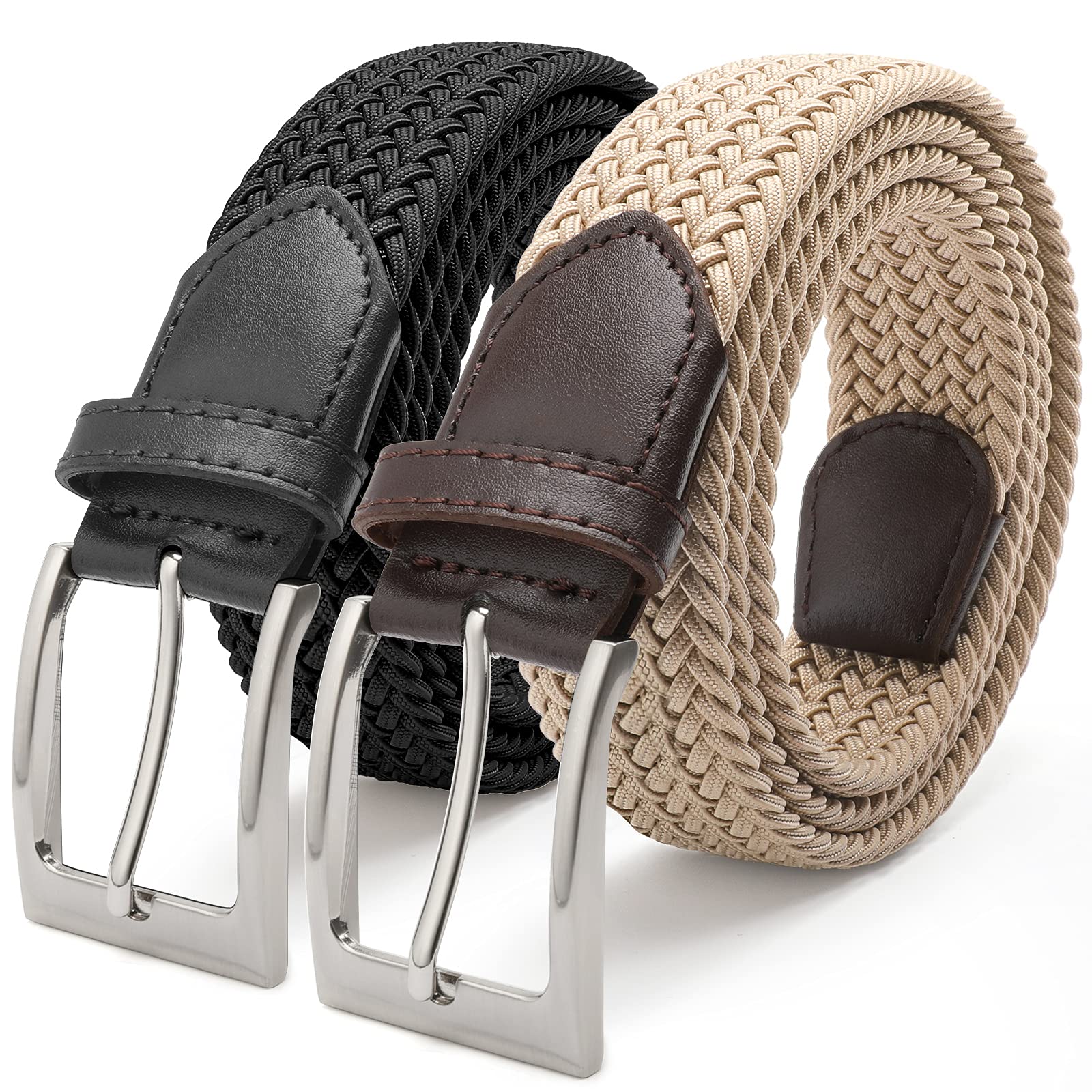 FAIRWIN Men's Stretch Belt - 2 Pack Braided Design for Golf, Work & Casual Wear,