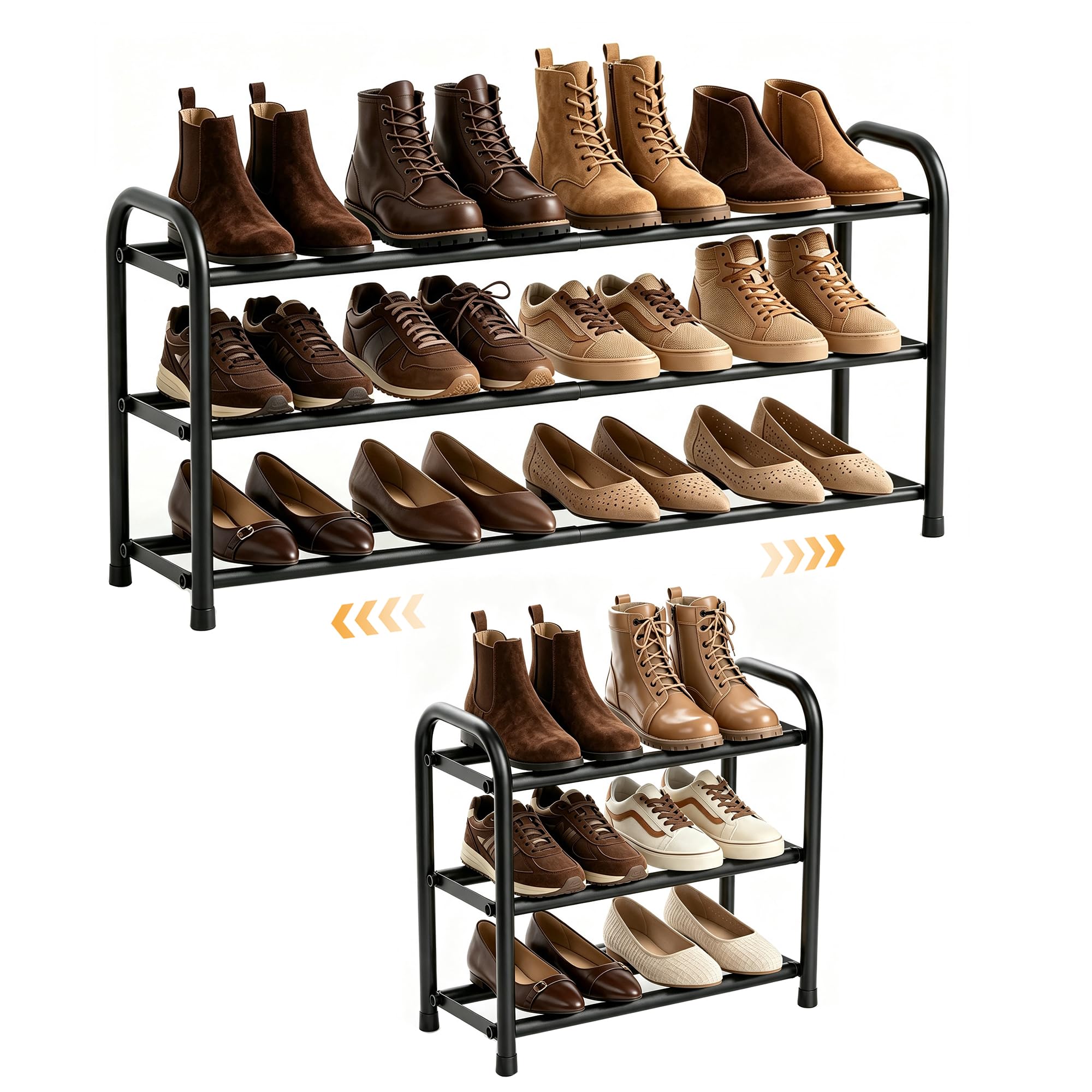 ENJOYBASICS Expandable Shoe Rack, 3 Tier, 17.8 to 32.76 inch,Metal,Black | Maxim