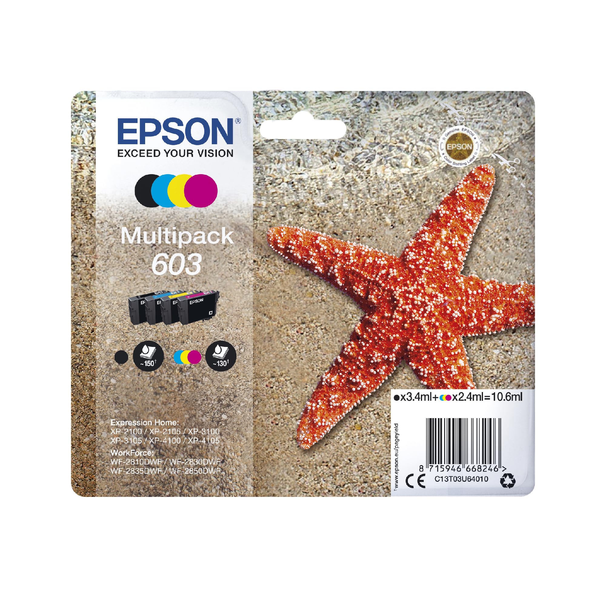 Epson 603 Starfish Genuine, 4-Colours Multipack Ink Cartridges