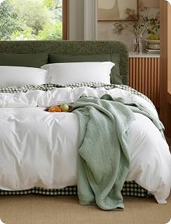 Bedsure PureWoven 100% Washed Cotton Duvet Cover Set, Queen Size, 3-PC | Linen Like Texture, Percale Breathable Bedding Set for All Seasons, Zipper Closure, 8 Corner Ties, Natural White, 90" X 90"