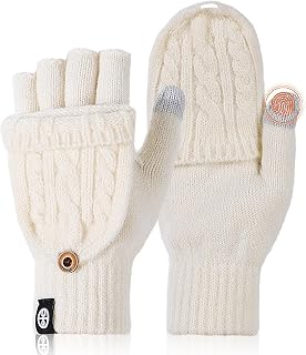 Women's Mittens - Winter Warm Thermal Soft Knit Convertible Mittens for Women