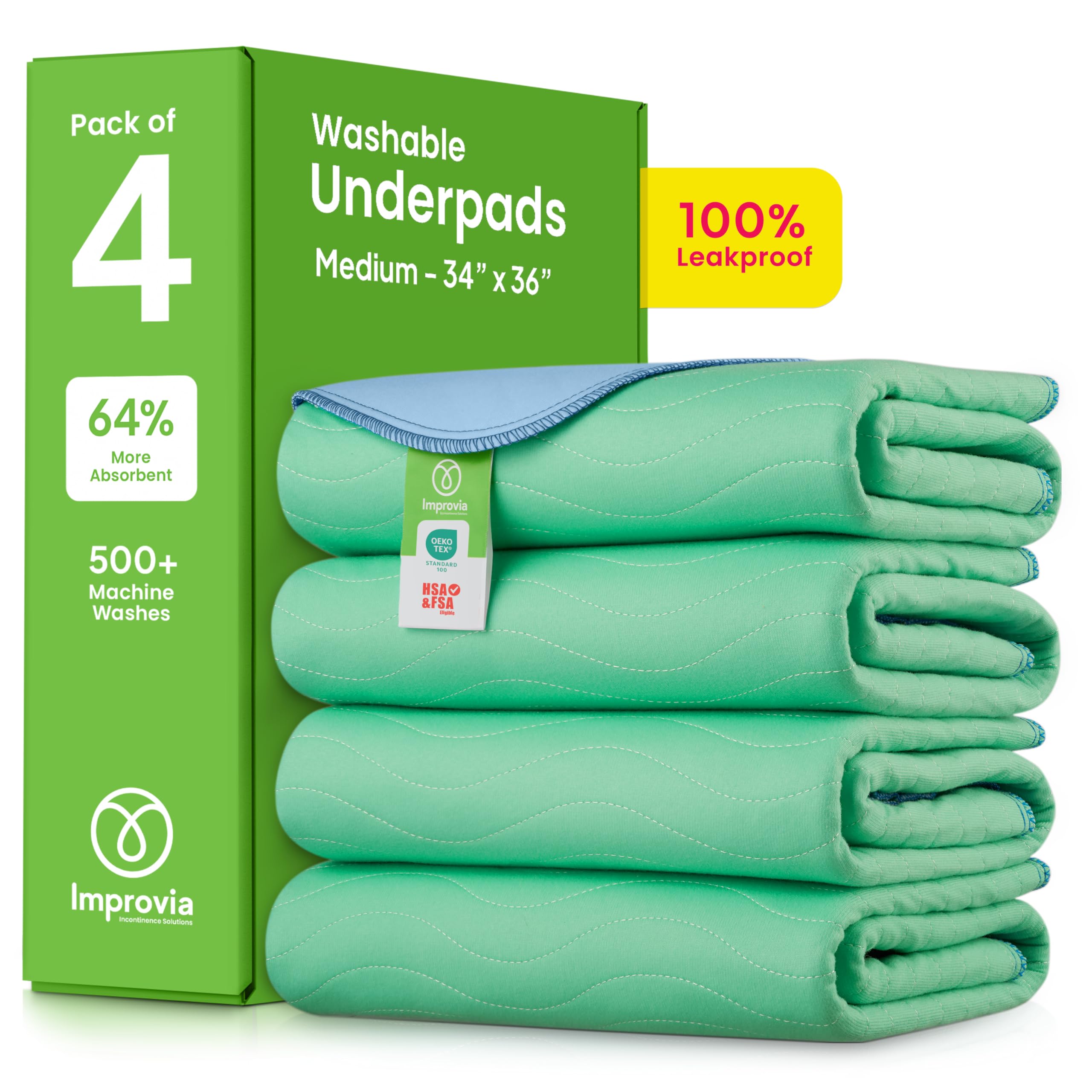 IMPROVIA® Washable Underpads, Heavy Absorbency Reusable Incontinence Pads | for 