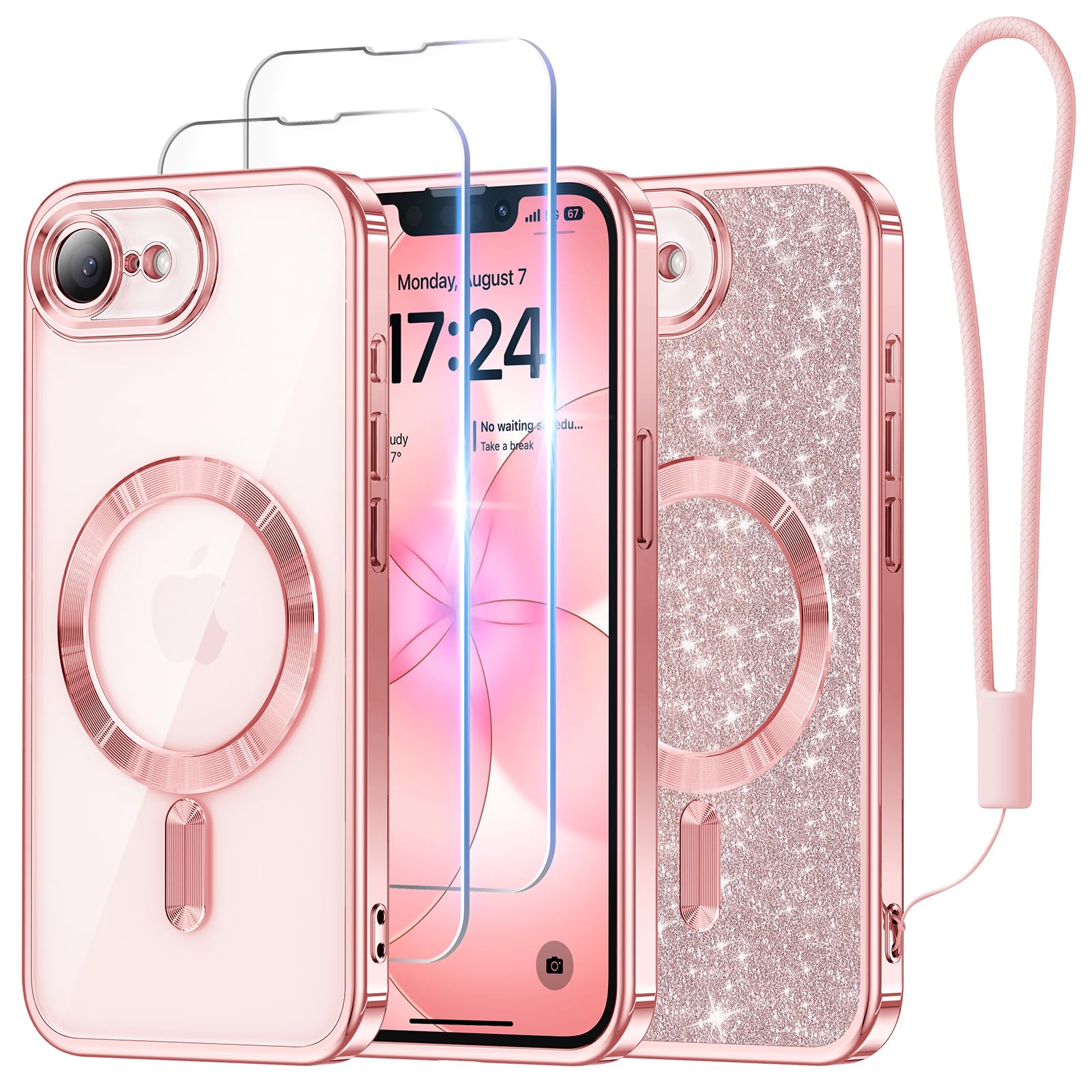 Meifigno for iPhone 17e & 16e Case with 2X Screen Protectors, Rose Gold