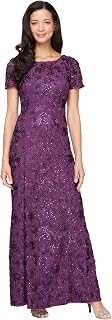 Alex Evenings - Women's Long Short Sleeve Sequin Detail Dress - Purple - 12 Petite