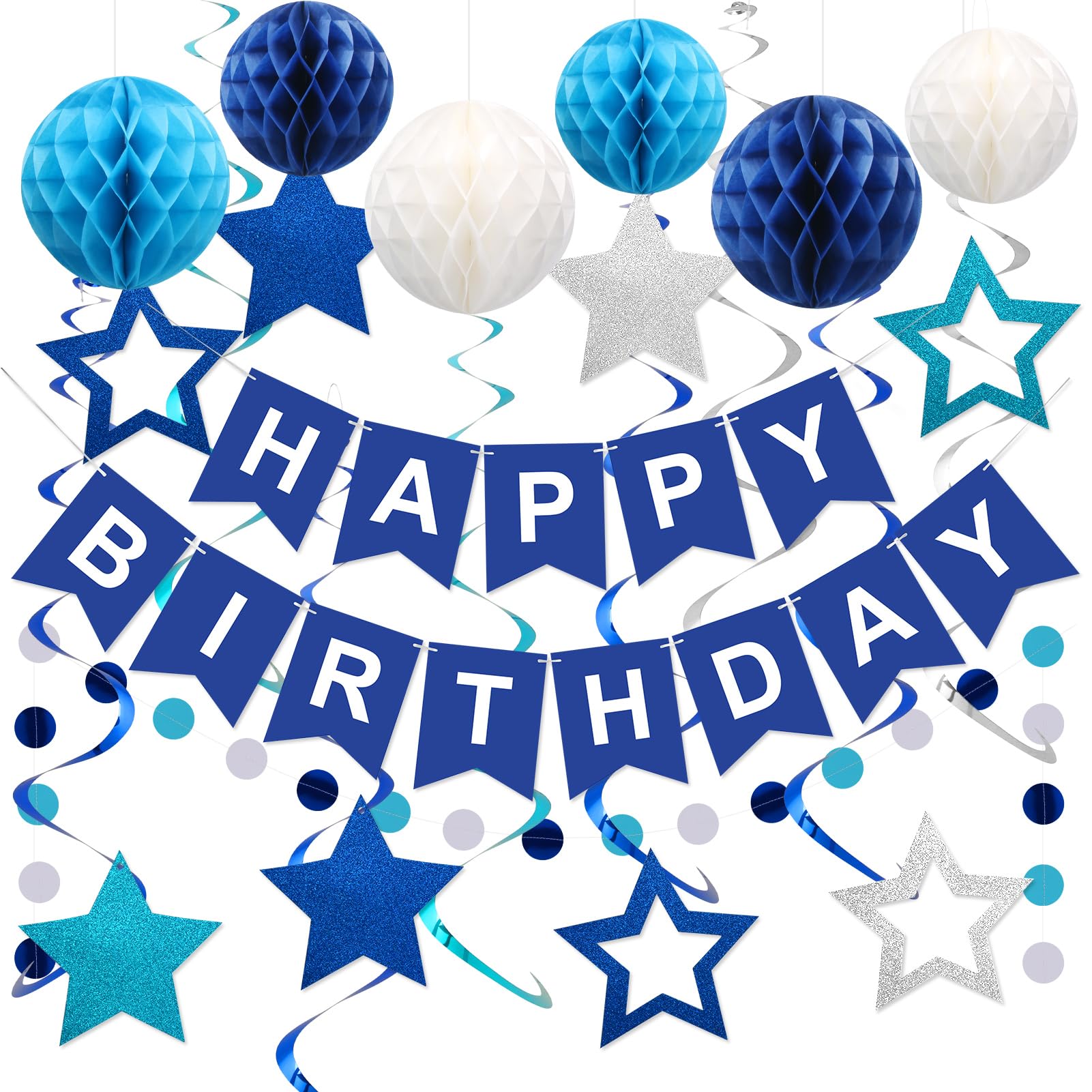 meowtastic Birthday Decorations Happy Birthday Banner with Honeycomb Balls | 16p