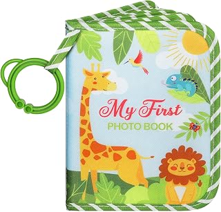 Lanpn Baby Photo Album Holds 17 6x4 Pictures, My First Soft Cloth Family Photo Book with Name Card Name Tag Stickers, Fabric Kid Memory Keepsake Gift for Baby Shower Toddlers (Animal-Green 01)