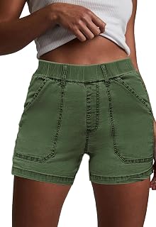 HVEPUO Womens Jean Shorts Elastic High Waisted Summer Stretchy Casual Tummy Control Cotton Pull On Denim Shorts with Pockets
