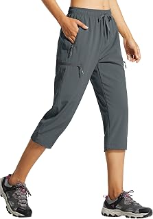 Libin Women's Trekking Capri Shorts Summer Hiking Quick Drying Breathable Outdoor Running Shorts Athletic with Zip Pockets