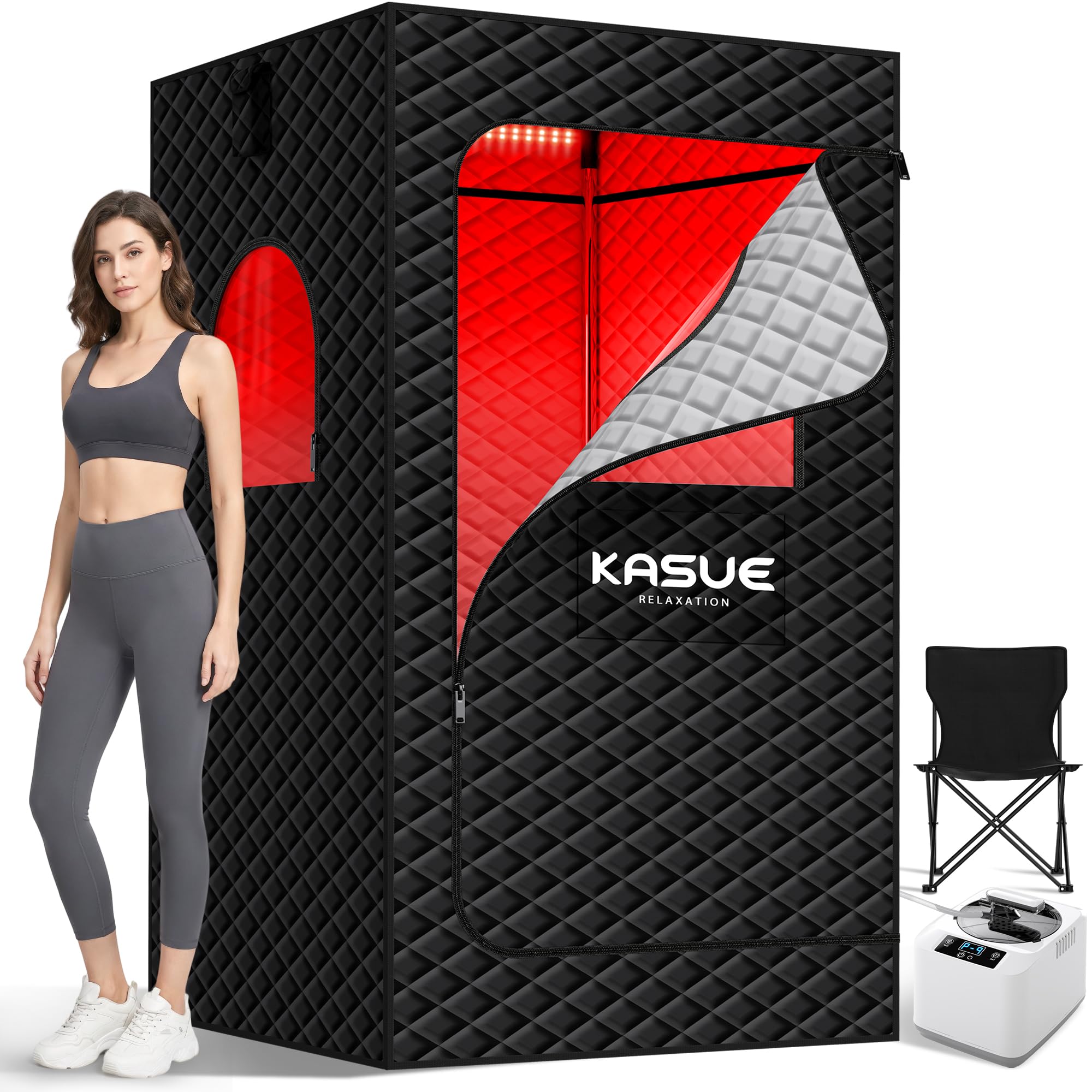 KASUE Infrared Sauna Tent with 3L Steamer, for Home | 9 Heat Levels, 99-Min Time