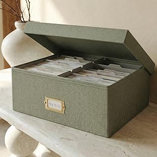 Decorative Photo Storage Box - Sturdy Linen Organizer Holds 1700 Photos | Organizer with Dividers Stores Up to 1700 4x6 Pictures - Portable Scrapbook Storage Containers with Lid