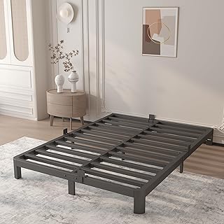 6 Inch Queen Bed Frame with Metal Baffles, Heavy Duty Steel Platform Bed Frame Queen Size, Pet Friendly, No Box Spring Needed, Round Corner Design, Easy Assembly, Noise Free, Black
