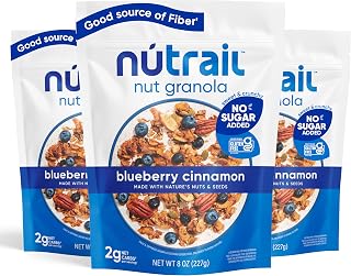 NuTrail Nut Granola Cereal, Blueberry Cinnamon, No Sugar Added, Gluten Free, Grain Free, Keto, Low Carb, Healthy Breakfast Cereal 8 oz. 3 Count