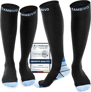 CAMBIVO Compression Stockings for Men and Women, 2 Pairs, Compression Socks, Support Stockings for Running, Sports, Flights, Travel, Cycling