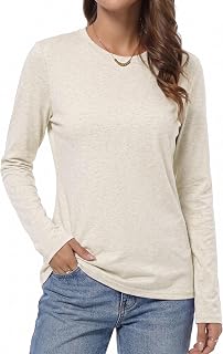 QUALFORT レディース 綿100% 半袖Tシャツ、クルーネックベーシックTシャツ