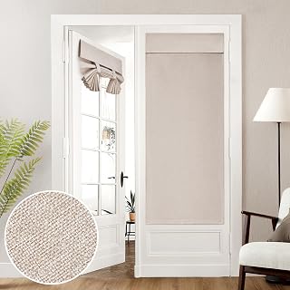 HOMEIDEAS 100% Natural Linen Blackout French Door Curtains, Privacy Door Window Curtains, 26 X 68 Inch Room Darkening Curtains, Thermal Insulated Door Shades for Bedroom, (1 Panel)