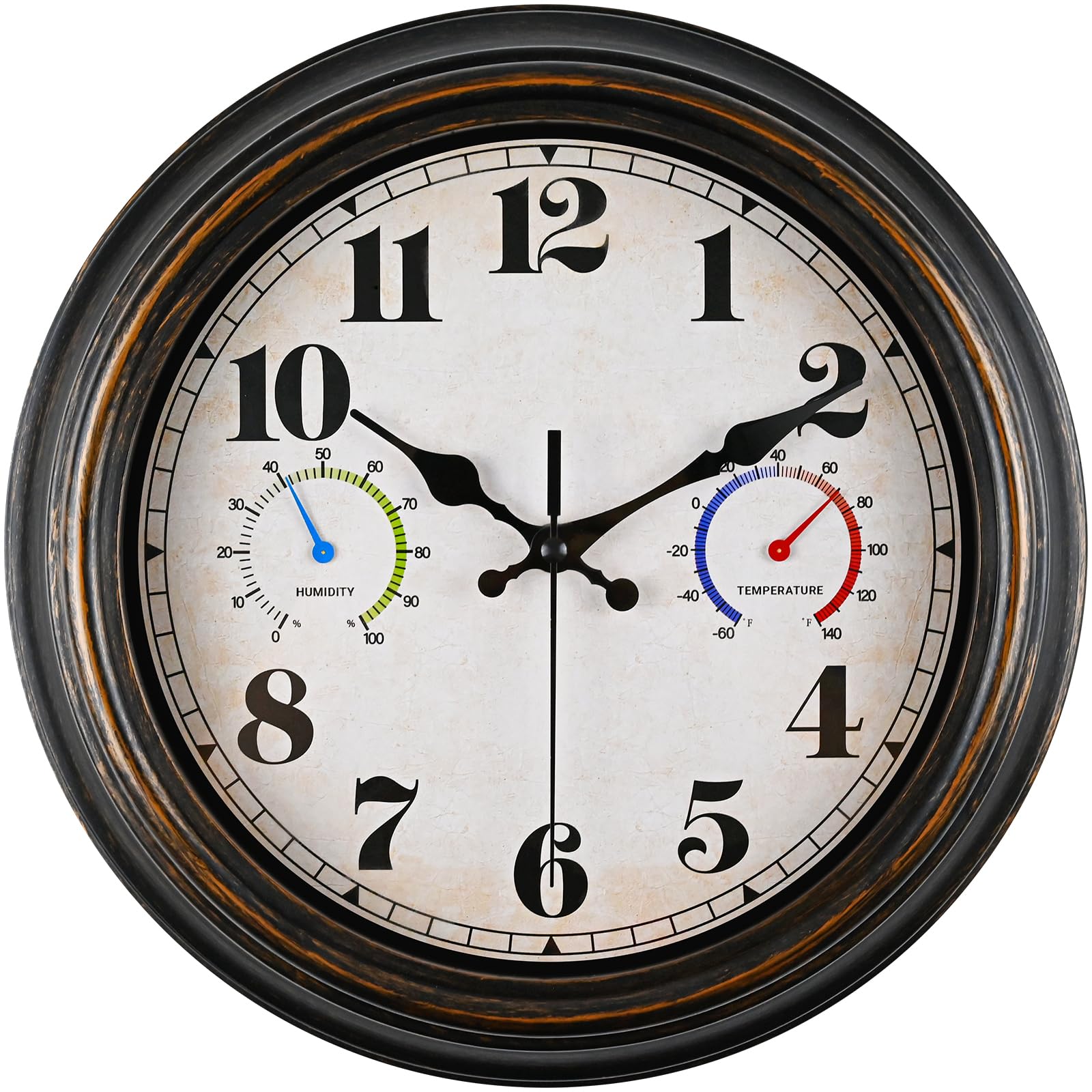 Outdoor Clock Thermometer Combo - Retro Silent Wall Clocks, 12Inch Large Indoor 