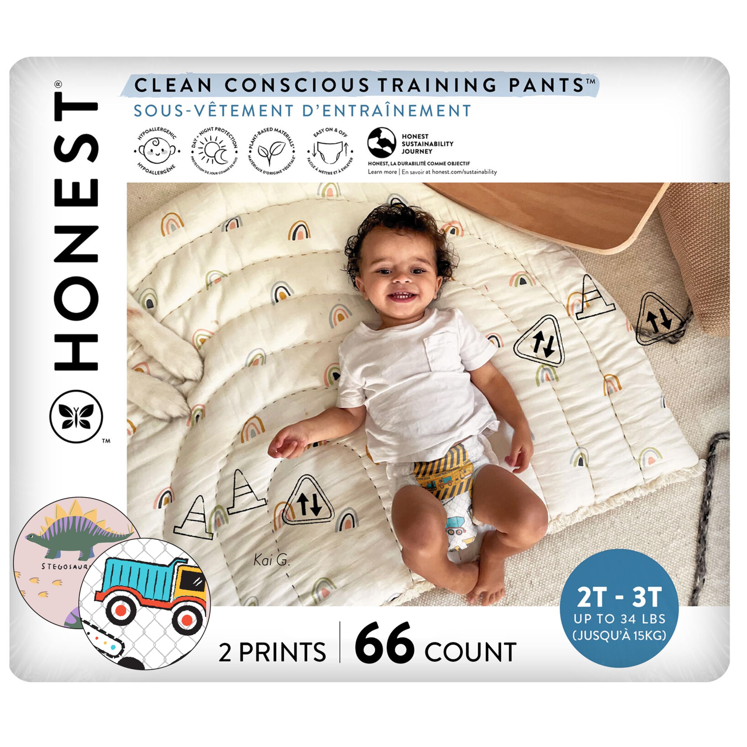 The Honest Company Training Pants, Rompin' & Stompin', Size 2T/3T, 66 Count | Tr