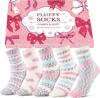 Niorasen Women's Fluffy Socks, Cosy Bed Socks with Gift Box, 5/10 Pairs | Premium material,Elegant design,Soft & fluffy,Breathable, Warm,Elastic cuff,Thoughtful gift box