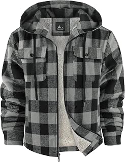 SCODI Men's Flannel Shirt Jacket Fleece Sherpa Lined Plaid Zip Up Hoodies