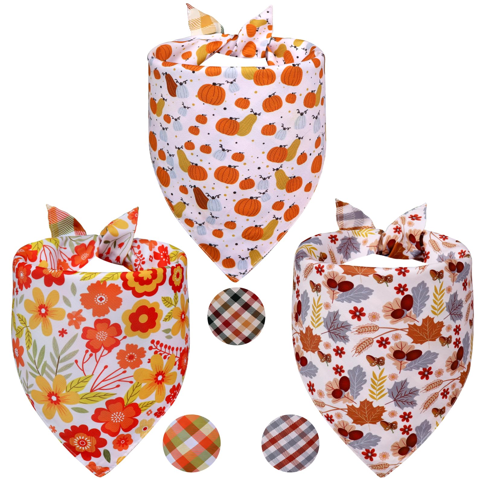 Lot de 3 bandanas d'automne pour chien - 6 motifs - Écharpe de Thanksgiving pour