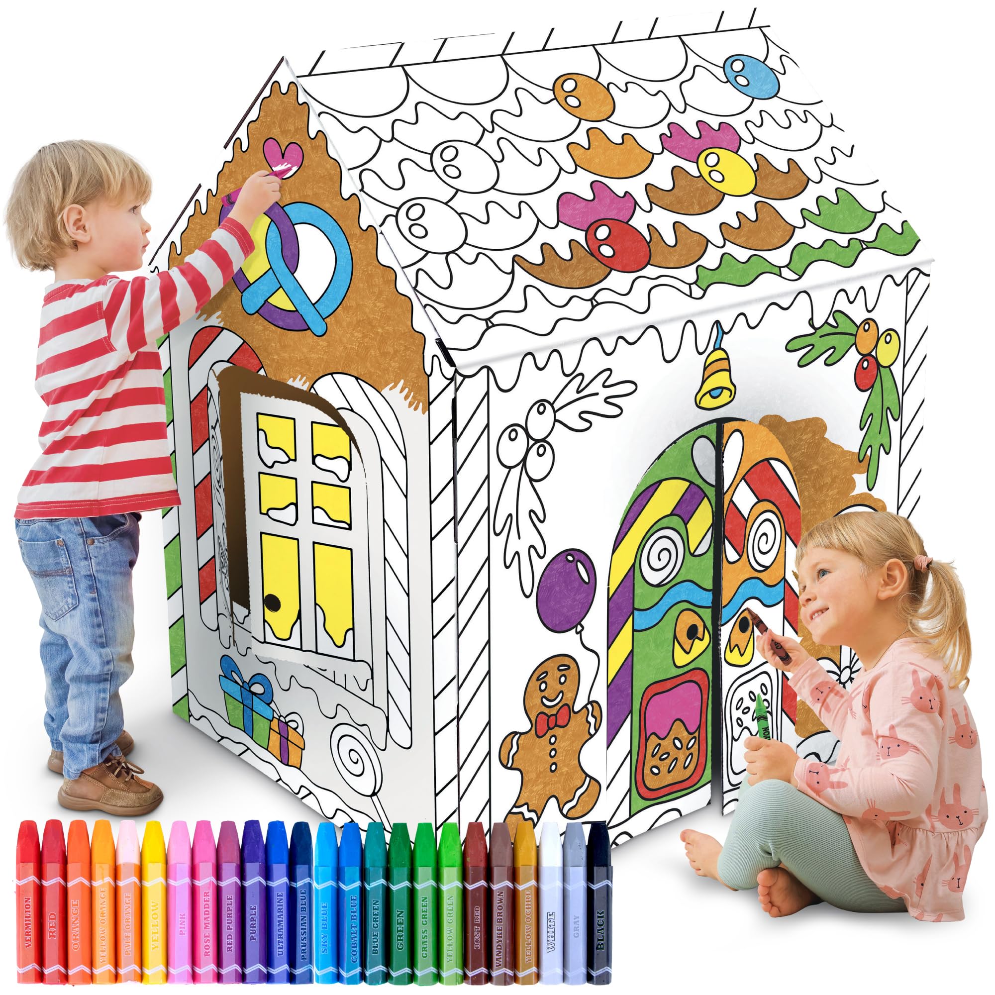 ArtCreativity Gingerbread House Craft Kit for Kids with 24 Butter Crayons - Blac