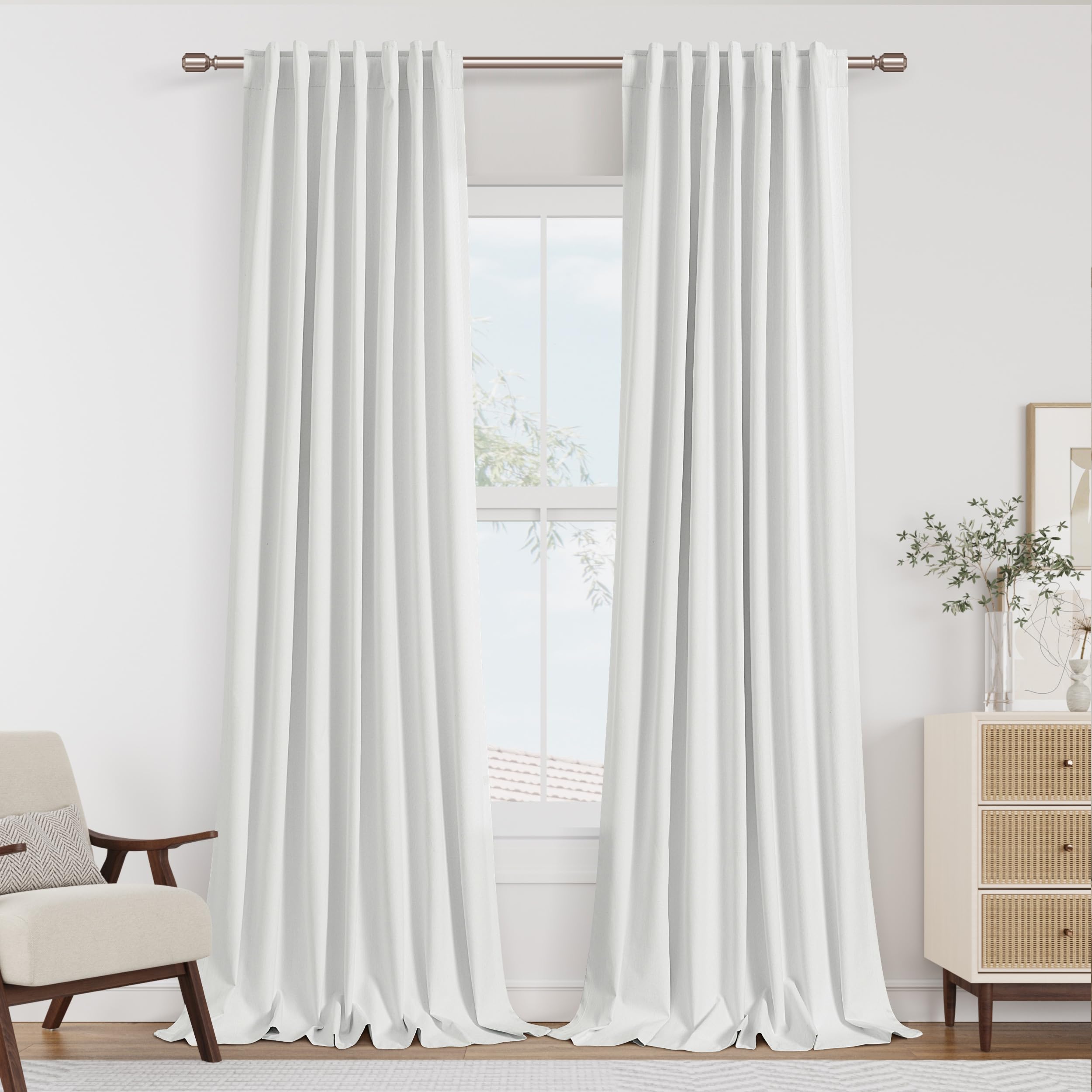 Guken Off White Blackout Curtains 96 Inch Long 2 Panel Set for Living Room Bedro